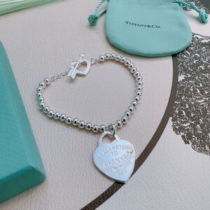 Tiffany & Co. Sterling Silver Beaded Heart Tag Bracelet - Silver